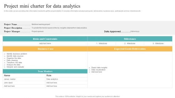 Transformation Toolkit Competitive Intelligence Information Analysis Project Mini Charter For Data Analytics Guidelines PDF