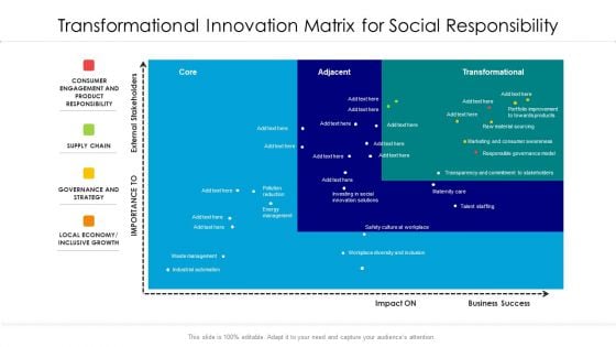 Transformational Innovation Matrix For Social Responsibility Ppt Professional Background Image PDF