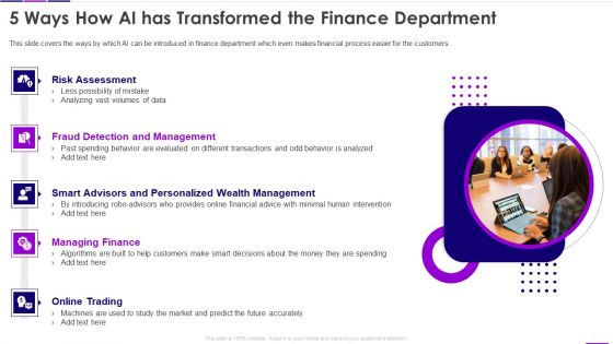 Transforming Business With AI 5 Ways How AI Has Transformed The Finance Department Guidelines PDF