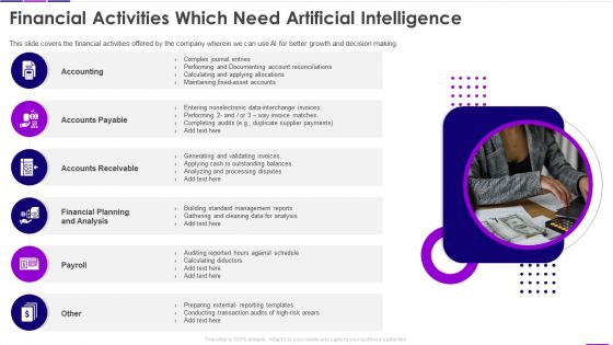 Transforming Business With AI Financial Activities Which Need Artificial Intelligence Pictures PDF