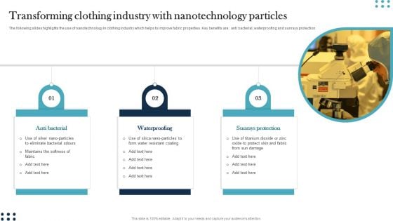 Transforming Clothing Industry With Nanotechnology Particles Infographics PDF