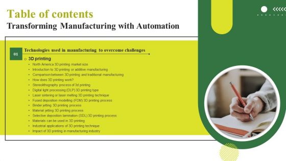 Transforming Manufacturing With Automation Table Of Contents Introduction PDF