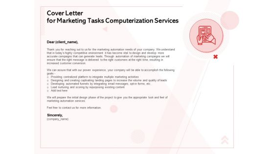 Transforming Marketing Services Through Automation Proposal Cover Letter For Marketing Tasks Computerization Services Microsoft PDF