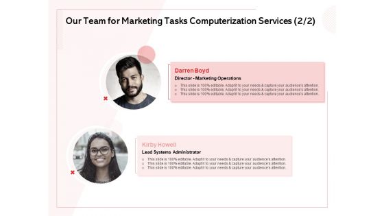 Transforming Marketing Services Through Automation Proposal Our Team For Marketing Tasks Computerization Services Themes PDF