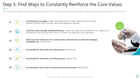 Transforming Organizational Processes And Outcomes Step 5 Find Ways To Constantly Reinforce The Core Values Topics PDF