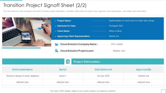 Transition Project Signoff Sheet Technology Upgradation Action Plan Topics PDF