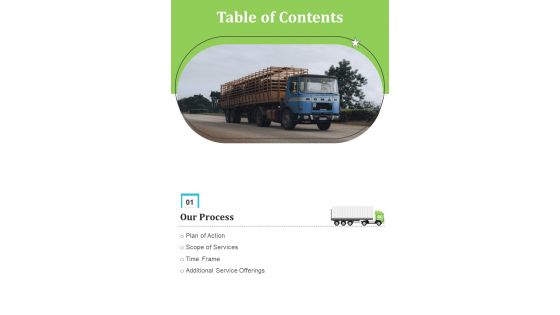 Transpiration Company Business Proposa Table Of Contents One Pager Sample Example Document