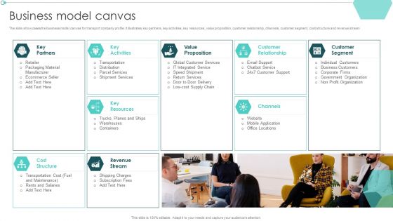 Transportation Company Profile Business Model Canvas Ppt PowerPoint Presentation Styles Portfolio PDF