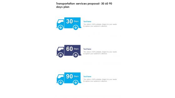 Transportation Services Proposal 30 60 90 Days Plan One Pager Sample Example Document Transportation Services Proposal 30 60 90 Days Plan One Pager Sample Example Document