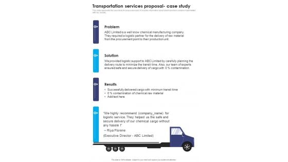 Transportation Services Proposal Case Study One Pager Sample Example Document