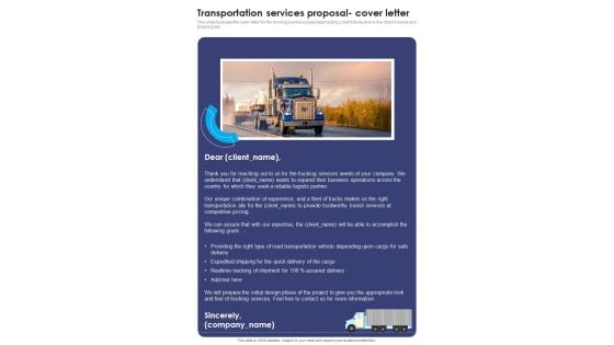 Transportation Services Proposal Cover Letter One Pager Sample Example Document