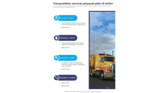 Transportation Services Proposal Plan Of Action One Pager Sample Example Document