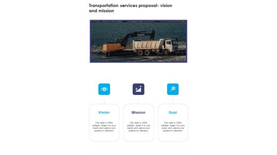 Transportation Services Proposal Vision And Mission One Pager Sample Example Document Transportation Services Proposal Vision And Mission One Pager Sample Example Document