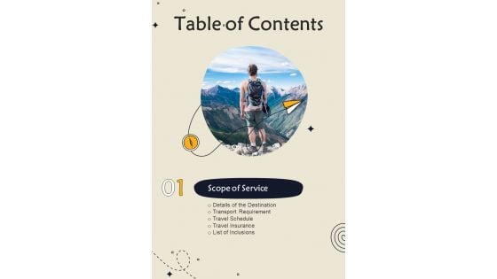 Travel Agency Proposal For Business Association Table Of Contents One Pager Sample Example Document Travel Agency Proposal For Business Association Table Of Contents One Pager Sample Example Document