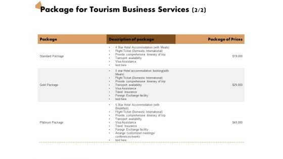 Travel And Leisure Commerce Proposal Package For Tourism Business Services Ppt Layouts Microsoft PDF