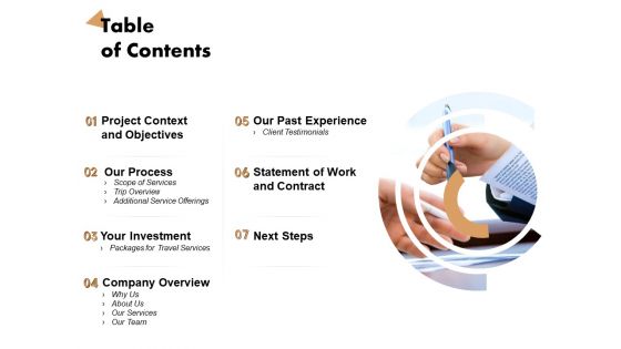 Travel And Leisure Commerce Proposal Table Of Contents Ppt Outline Influencers PDF Travel And Leisure Commerce Proposal Table Of Contents Ppt Outline Influencers PDF