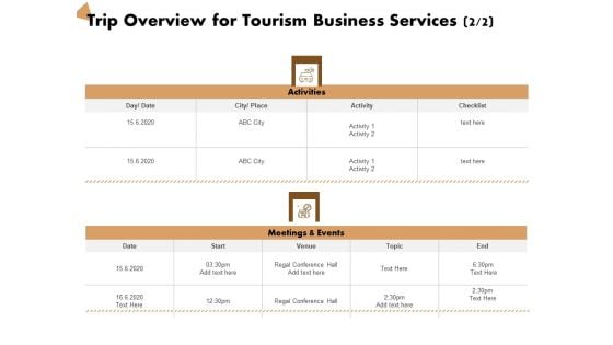 Travel And Leisure Commerce Proposal Trip Overview For Tourism Business Services Ppt Infographics Styles PDF