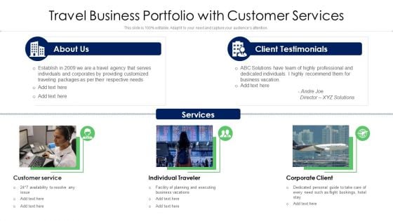 Travel Business Portfolio With Customer Services Ppt Infographic Template Picture PDF