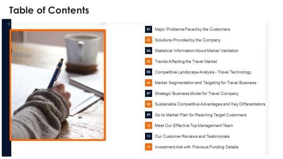 Travelling Platform Capital Funding Pitch Deck Table Of Contents Brochure PDF Travelling Platform Capital Funding Pitch Deck Table Of Contents Brochure PDF
