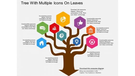 Tree With Multiple Icons On Leaves Powerpoint Template
