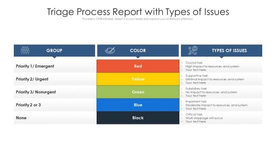 Triage Process Report With Types Of Issues Ppt PowerPoint Presentation Diagram Ppt PDF