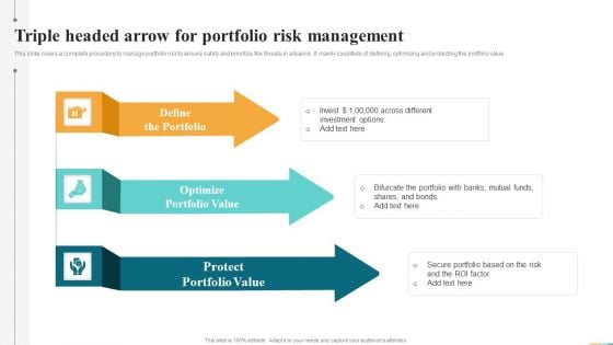 Triple Headed Arrow For Portfolio Risk Management Ppt Icon Shapes PDF