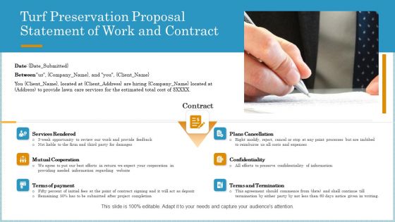 Turf Preservation Proposal Statement Of Work And Contract Ppt File Formats PDF