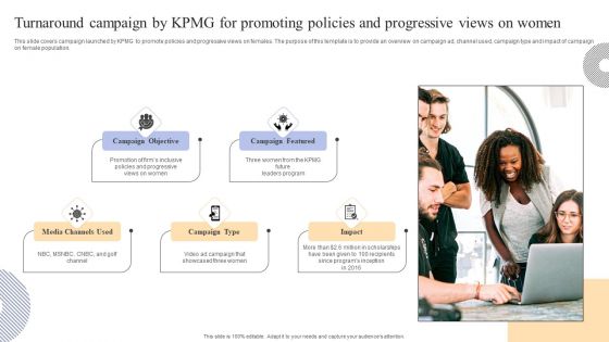 Turnaround Campaign By KPMG For Promoting Policies And Progressive Views On Women Formats PDF