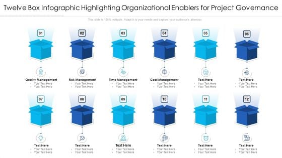 Twelve Box Infographic Highlighting Organizational Enablers For Project Governance Ppt PowerPoint Presentation File Background Designs PDF