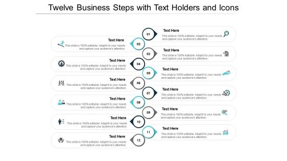 Twelve Business Steps With Text Holders And Icons Ppt PowerPoint Presentation Outline Slides