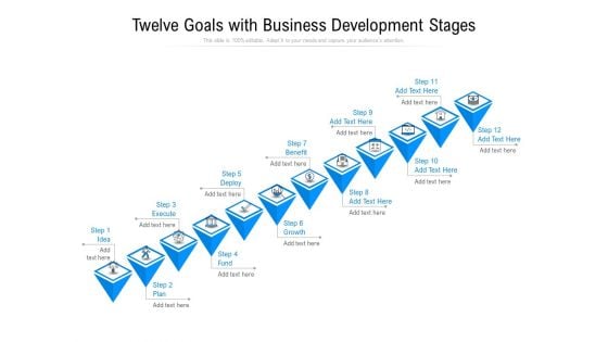 Twelve Goals With Business Development Stages Ppt PowerPoint Presentation File Deck PDF Twelve Goals With Business Development Stages Ppt PowerPoint Presentation File Deck PDF