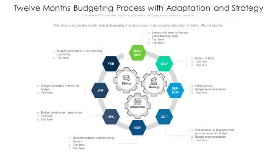 Twelve Months Budgeting Process With Adaptation And Strategy Ppt PowerPoint Presentation Inspiration Icon PDF