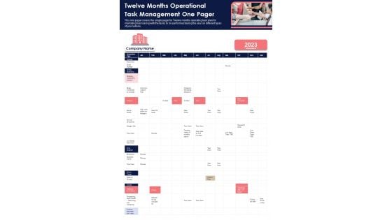 Twelve Months Operational Task Management One Pager PDF Document PPT Template