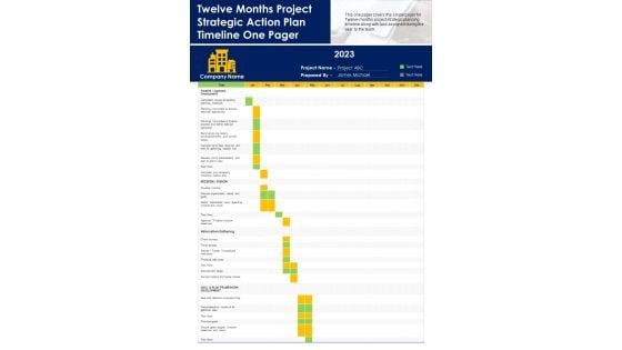 Twelve Months Project Strategic Action Plan Timeline One Pager PDF Document PPT Template Twelve Months Project Strategic Action Plan Timeline One Pager PDF Document PPT Template