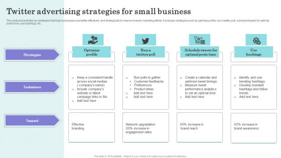 Twitter Advertising Strategies For Small Business Diagrams PDF