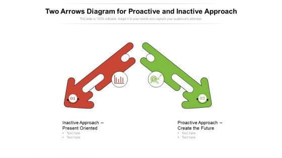 Two Arrows Diagram For Proactive And Inactive Approach Ppt PowerPoint Presentation Show Design Templates PDF