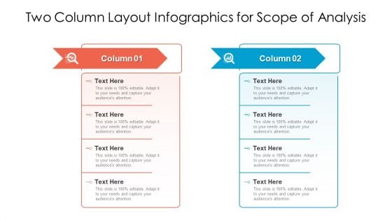 Two Column Layout Infographics For Scope Of Analysis Ppt PowerPoint Presentation Outline Inspiration PDF