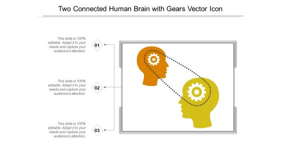 Two Connected Human Brain With Gears Vector Icon Ppt PowerPoint Presentation Model Guidelines PDF