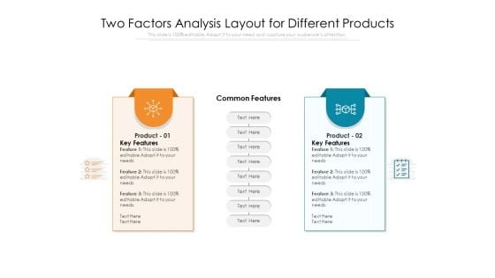 Two Factors Analysis Layout For Different Products Ppt PowerPoint Presentation Portfolio Graphics Design PDF