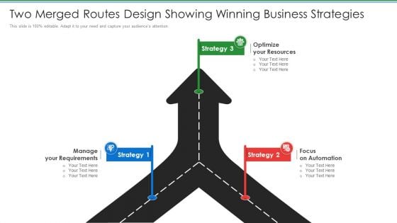 Two Merged Routes Design Showing Winning Business Strategies Brochure PDF