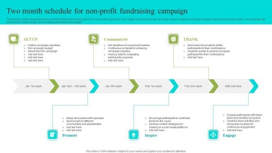 Two Month Schedule For Non Profit Fundraising Campaign Professional PDF