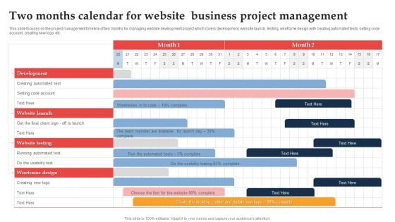 Two Months Calendar For Website Business Project Management Ppt Show Slides PDF