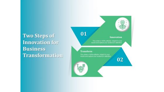 Two Steps Of Innovation For Business Transformation Ppt PowerPoint Presentation Gallery Graphics Example PDF