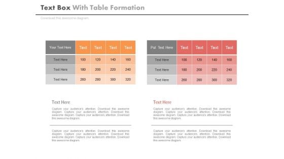 Two Table Charts For Business Data Powerpoint Slides