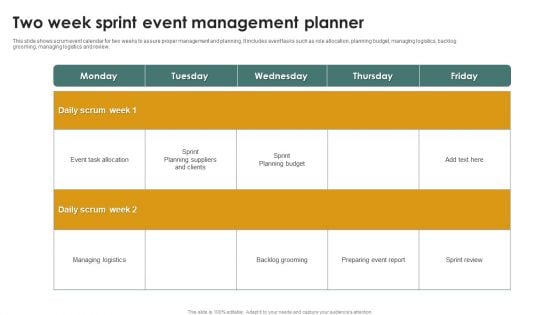 Two Week Sprint Event Management Planner Ppt Infographic Template Example PDF