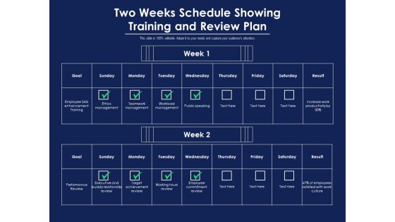 Two Weeks Schedule Showing Training And Review Plan Ppt PowerPoint Presentation Ideas Graphic Tips PDF