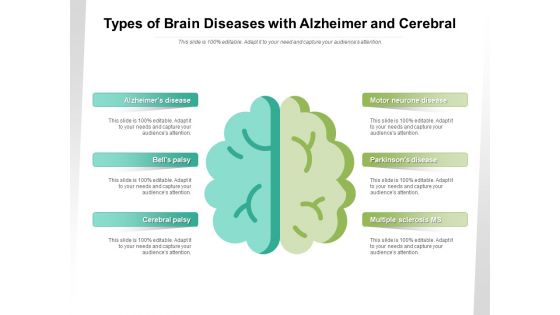 Types Of Brain Diseases With Alzheimer And Cerebral Ppt PowerPoint Presentation Icon Slides PDF