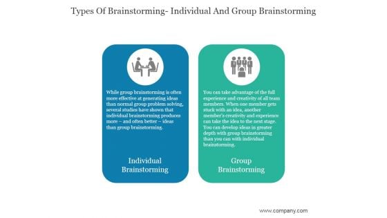 Types Of Brainstorming Individual And Group Brainstorming Ppt PowerPoint Presentation Visuals