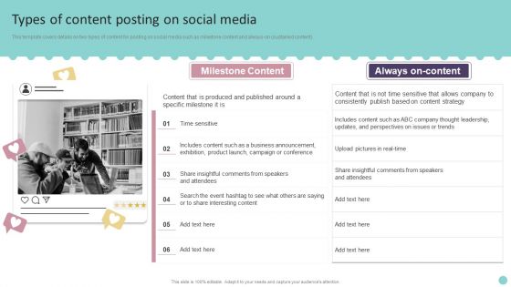 Types Of Content Posting On Social Media Playbook For Promoting Social Media Brands Themes PDF