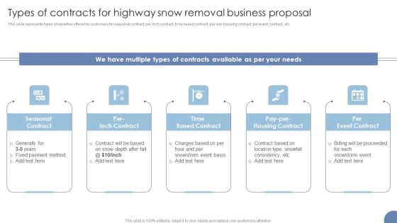 Types Of Contracts For Highway Snow Removal Business Proposal Ppt Layouts Clipart Images PDF